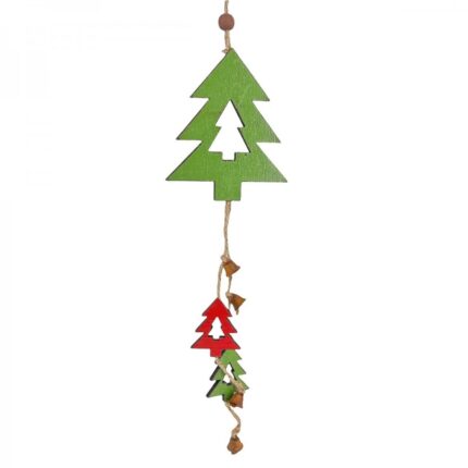 Χριστουγεννιάτικo Στολίδι Ξύλινα Πράσινα Δεντράκια Κουδουνάκια 10*37εκ