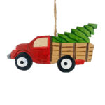 Χριστουγεννιάτικo Στολίδι Ξύλινο Φορτηγό Κόκκινο Δέντρο 13*8εκ