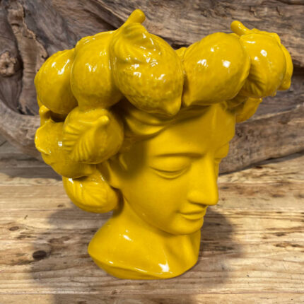 Διακοσμητικό Κασπώ Κεραμικό Σχήμα Γυναίκα Με Λεμόνια Κίτρινο 21*23εκ