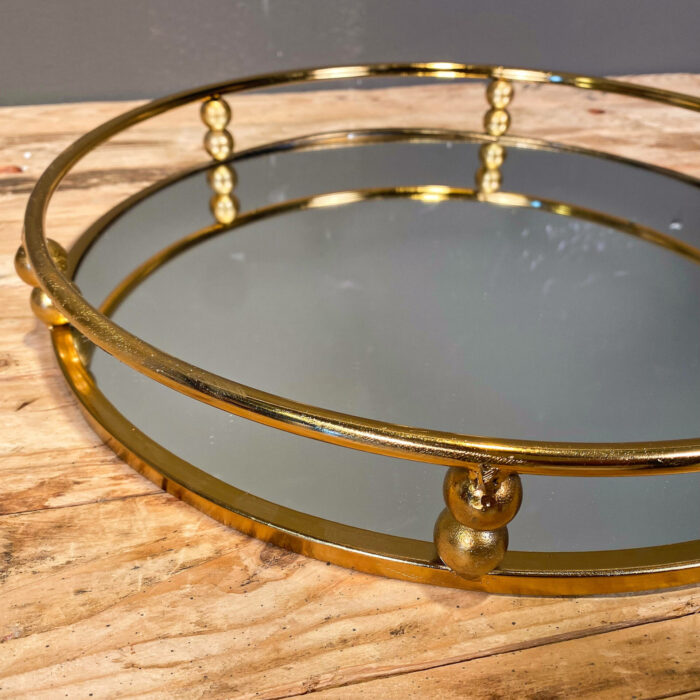 Δίσκος Γάμου Χρυσός Μεταλλικός Στρογγυλός με Καθρέφτη 38*6εκ