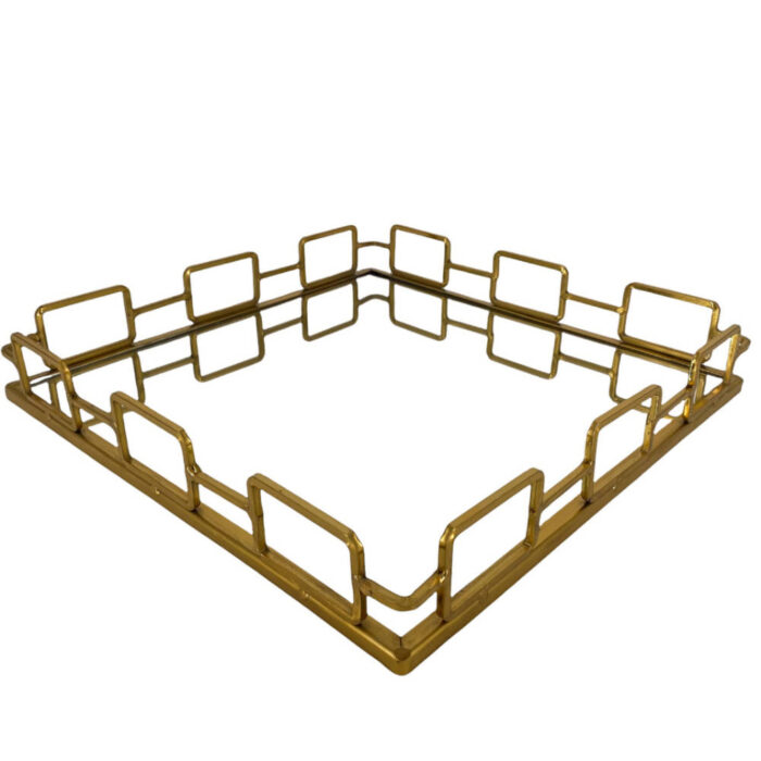 Δίσκος Γάμου Χρυσός Μεταλλικός Τετράγωνος με Καθρέφτη 30*5εκ