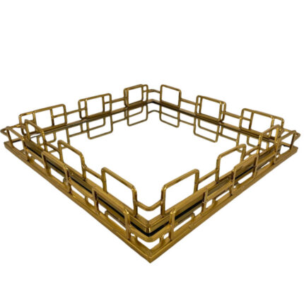 Δίσκος Γάμου Χρυσός Μεταλλικός Τετράγωνος με Καθρέφτη Σετ 34εκ & 30εκ