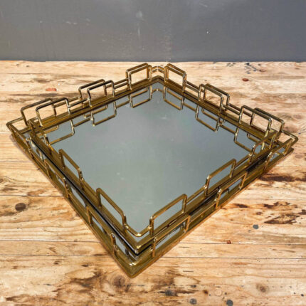 Δίσκος Γάμου Χρυσός Μεταλλικός Τετράγωνος με Καθρέφτη Σετ 34εκ & 30εκ