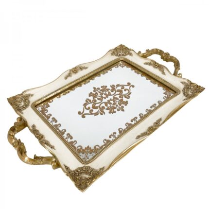 Δίσκος Γάμου Καθρέφτη Ορθογώνιος Vintage Ιβουάρ Χρυσό 41*26εκ