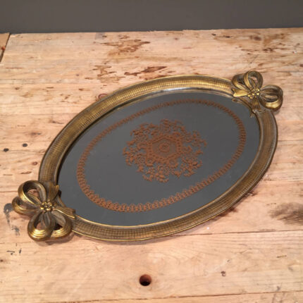 Δίσκος Γάμου Vintage Οβάλ Χρυσός Καθρέφτη Χερούλι Φιόγκος 54*31εκ