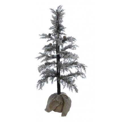 Μικρό Χριστουγεννιάτικο Δέντρο Slim Χιονισμένο Plastic Βάση Τσουβάλι 100εκ
