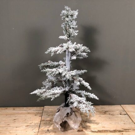 Μικρό Χριστουγεννιάτικο Δέντρο Slim Χιονισμένο Plastic Βάση Τσουβάλι 100εκ