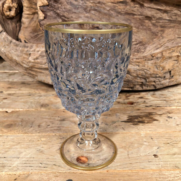 Ποτήρι Γάμου Χειροποίητο Κρασιού Γυάλινο Γαλάζιο Χρυσή Ρίγα