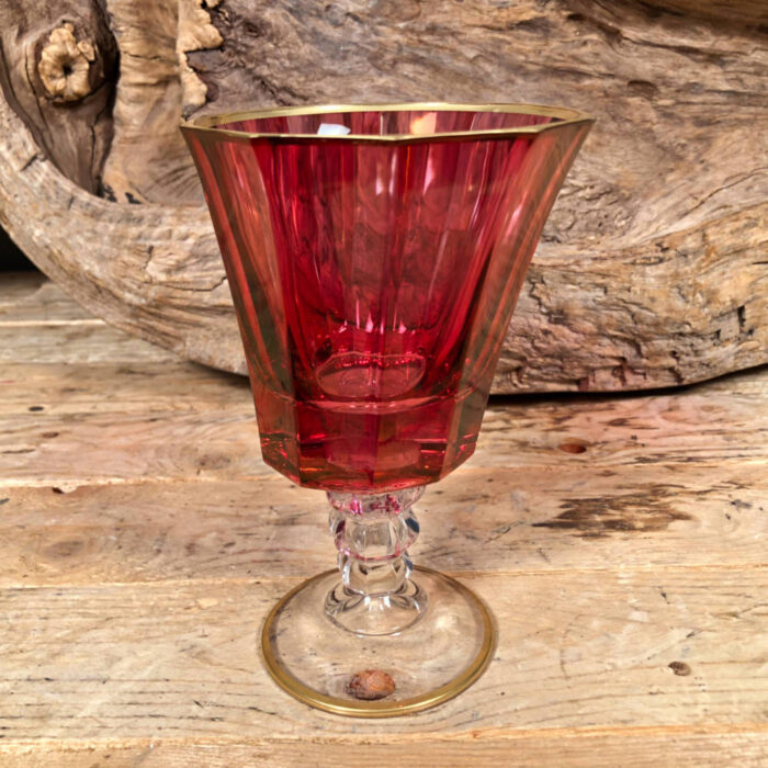 Ποτήρι Γάμου Χειροποίητο Κρασιού Γυάλινο Κόκκινο Χρυσή Ρίγα