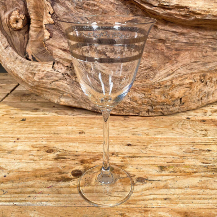 Ποτήρι Γάμου Κρασιού Κρυστάλλινο Ασημί Γραμμές με Μαιάνδρους & Λουλουδάκια 20εκ