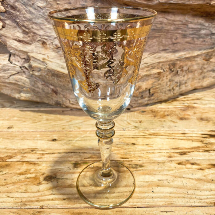 Ποτήρι Γάμου Κρασιού Κρυστάλλινο Διάφανο Χρυσό Σχέδιο 20εκ