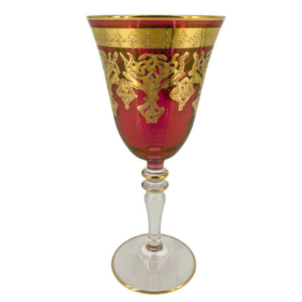 Ποτήρι Γάμου Κρασιού Κρυστάλλινο Κόκκινο Χρυσό Σχέδιο 20εκ