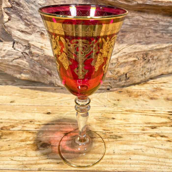 Ποτήρι Γάμου Κρασιού Κρυστάλλινο Κόκκινο Χρυσό Σχέδιο 20εκ