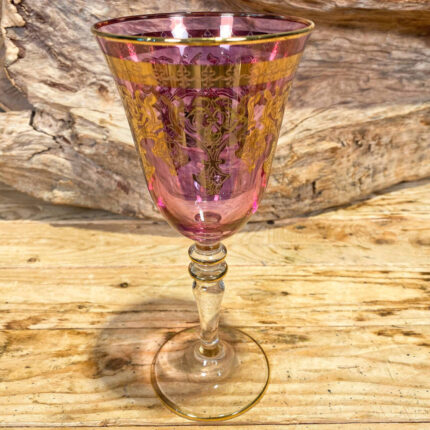 Ποτήρι Γάμου Κρασιού Κρυστάλλινο Λιλά Χρυσό Σχέδιο 20εκ