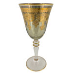 Ποτήρι Γάμου Κρασιού Κρυστάλλινο Πράσινο Χρυσό Σχέδιο 20εκ