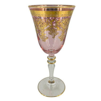 Ποτήρι Γάμου Κρασιού Κρυστάλλινο Ροζ Χρυσό Σχέδιο 20εκ