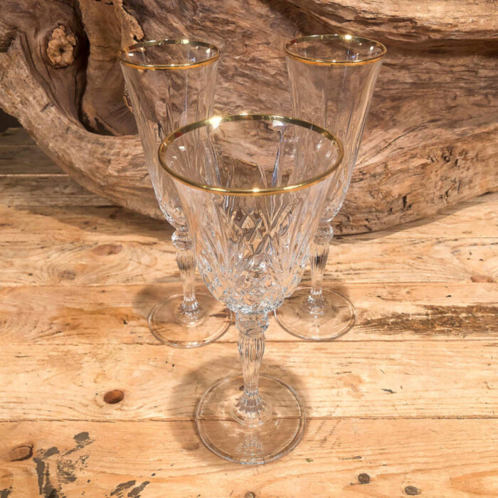 Ποτήρια Γάμου Σετ Κρυστάλλινα Σαμπάνιας Κρασιού Σκαλιστό Χρυσή Ρίγα