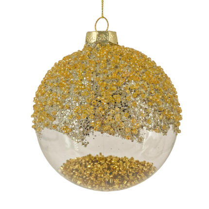 Χριστουγεννιάτικη Μπάλα Διάφανη Πούλιες Χρυσές Γυάλινη Γκλίτερ 10εκ
