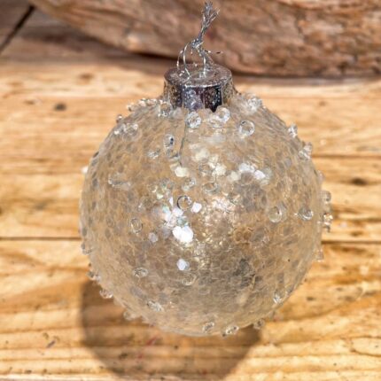 Χριστουγεννιάτικη Μπάλα Γυάλινη Διάφανη Παγωμένη Κρυσταλλάκια 8εκ