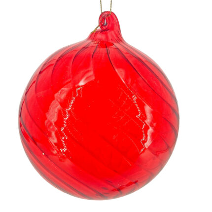 Χριστουγεννιάτικη Μπάλα Κόκκινη Διάφανη Ανάγλυφες Ρίγες Γυάλινη 12εκ