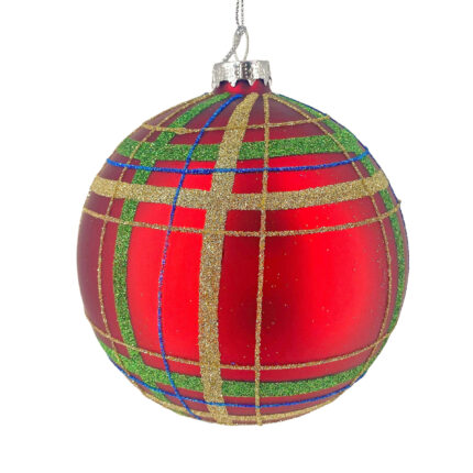 Χριστουγεννιάτικη Μπάλα Κόκκινη Πολύχρωμες Ρίγες Γυάλινη Γκλίτερ 12εκ