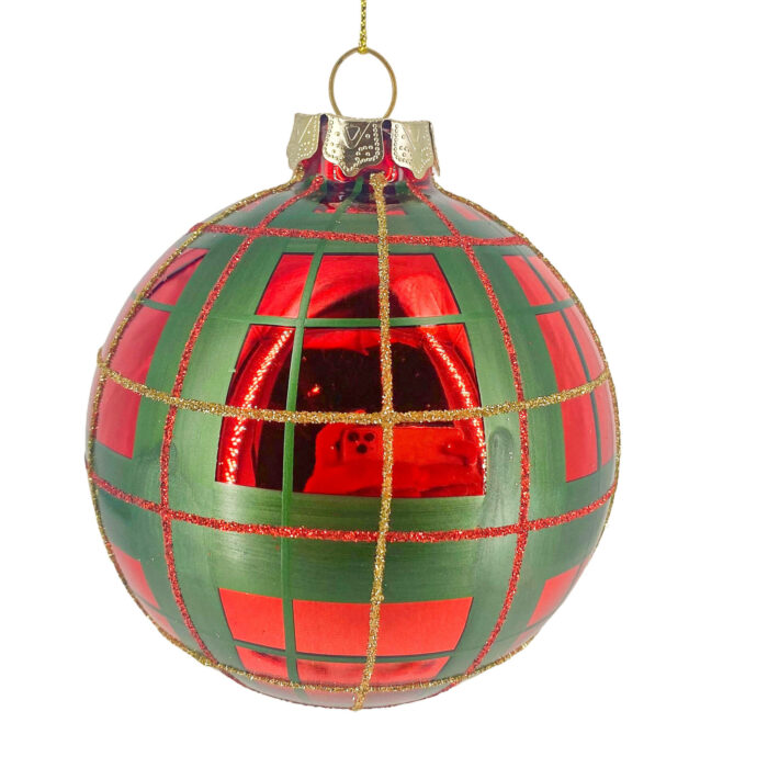 Χριστουγεννιάτικη Μπάλα Κόκκινη Πράσινη Ρίγα Γυάλινη Γκλίτερ 10εκ