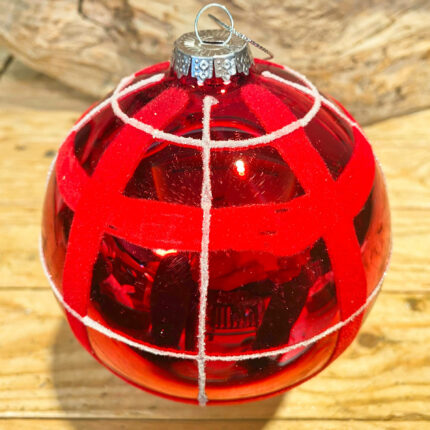 Χριστουγεννιάτικη Μπάλα Κόκκινη Βελούδινη Ρίγα Γυάλινη Γυαλιστερή 10εκ