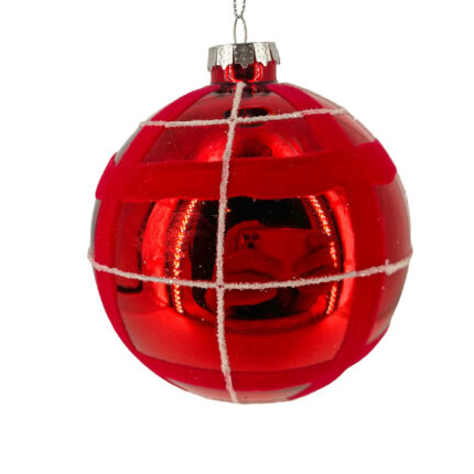 Χριστουγεννιάτικη Μπάλα Κόκκινη Βελούδινη Ρίγα Γυάλινη Γυαλιστερή 10εκ