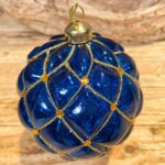 Χριστουγεννιάτικη Γυάλινη Μπάλα Μπλε Χρυσοί Ρόμβοι Γκλίτερ Στρας 10εκ