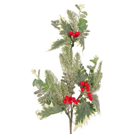 Χριστουγεννιάτικο Κλαδί Με Γκι Κόκκινα Φύλλα Πράσινα Χιονισμένα 70εκ