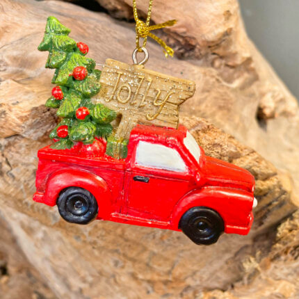 Χριστουγεννιάτικο Στολίδι Φορτηγάκι Πινακίδα Jolly Κόκκινο Κεραμικό 7εκ
