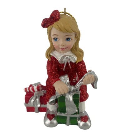 Χριστουγεννιάτικο Στολίδι Κοριτσάκι Κεραμικό Δώρα Κόκκινο 8εκ