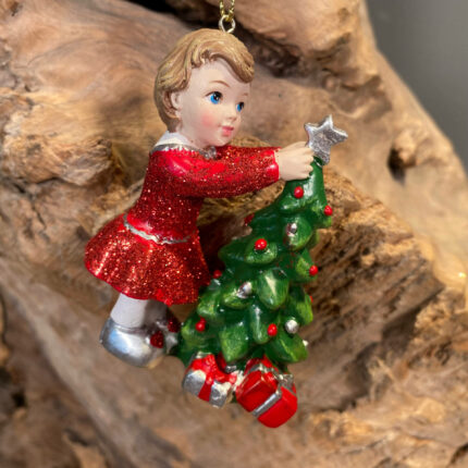 Χριστουγεννιάτικο Στολίδι Κοριτσάκι Κόκκινο Δέντρο Κεραμικό 8εκ