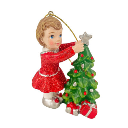 Χριστουγεννιάτικο Στολίδι Κοριτσάκι Κόκκινο Δέντρο Κεραμικό 8εκ