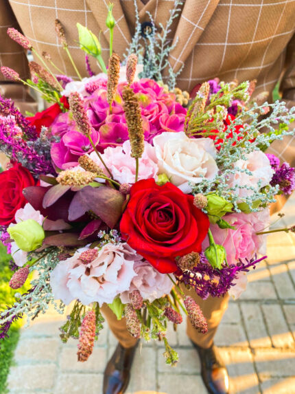 Ανθοδέσμη Γάμου με Κόκκινα & Ροζ Λουλούδια