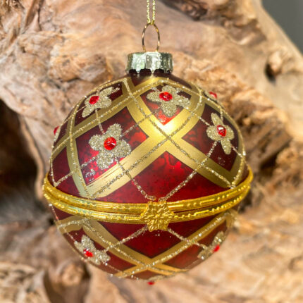 Χριστουγεννιάτικη Μπάλα Ανοιγόμενη Κόκκινη Χρυσές Ρίγες 8εκ