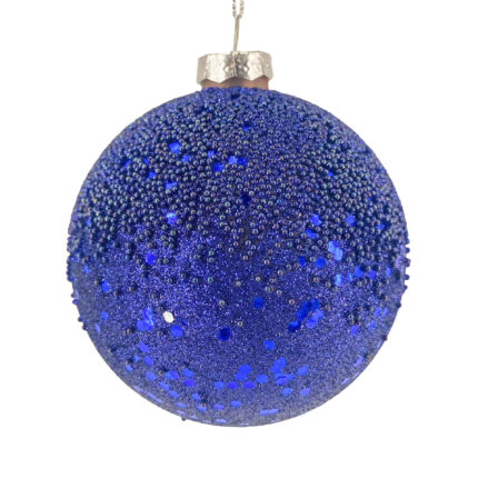 Χριστουγεννιάτικη Μπάλα Μπλε Χαντρούλες Γυάλινη Γκλίτερ 10εκ