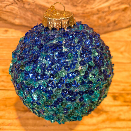 Χριστουγεννιάτικη Μπάλα Μπλε Ombre Γυάλινη Πούλιες Γκλίτερ 10εκ