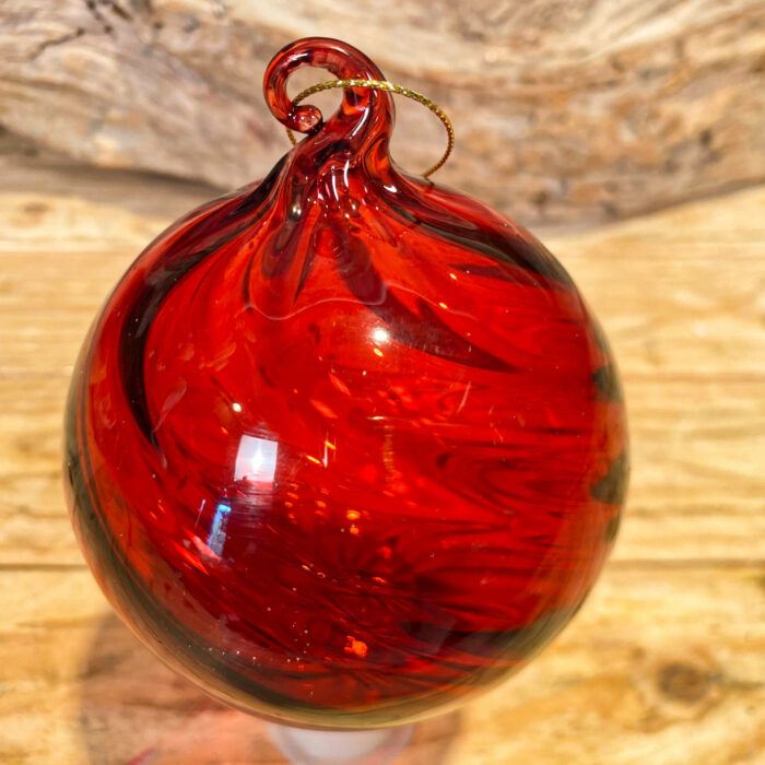 Χριστουγεννιάτικη Μπάλα Διάφανη Κόκκινη Ανάγλυφες Ρίγες