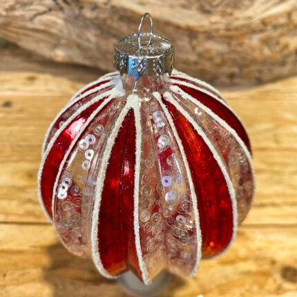 Χριστουγεννιάτικη Μπάλα Διάφανη Κόκκινο Σχέδιο Πούλιες Γυάλινη