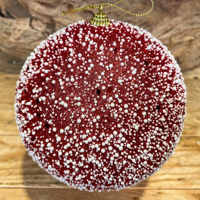 Χριστουγεννιάτικη Μπάλα Φελιζόλ Κόκκινη Χιονισμένη 15εκ