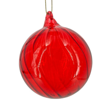 Χριστουγεννιάτικη Μπάλα Γυάλινη Κόκκινη Διάφανη Ρίγες
