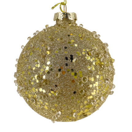 Χριστουγεννιάτικη Μπάλα Γυάλινη Πούλιες Χρυσές Γκλίτερ 8εκ