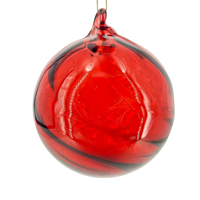 Χριστουγεννιάτικη Μπάλα Κόκκινη Διαφάνεια Ανάγλυφες Ρίγες Γυάλινη 12εκ