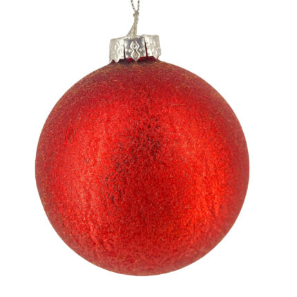 Χριστουγεννιάτικη Μπάλα Κόκκινη Σαγρέ Γυάλινη 10εκ