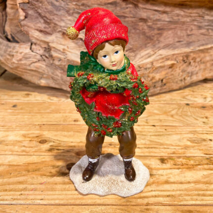 Χριστουγεννιάτικο Διακοσμητικό Αγοράκι Στεφάνι Κόκκινο Κεραμικό