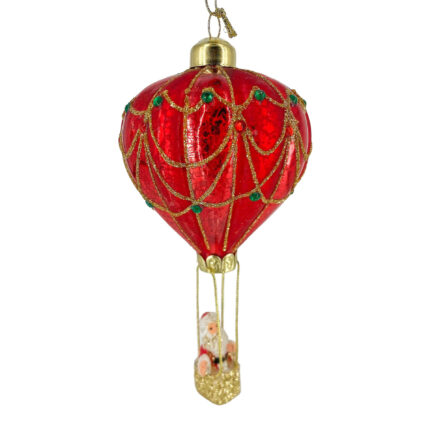 Χριστουγεννιάτικο Στολίδι Αερόστατο Κόκκινο Γυάλινο Γκλίτερ Στρας 14εκ