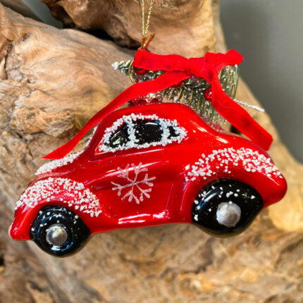 Χριστουγεννιάτικο Στολίδι Αυτοκίνητο Κόκκινο Γυάλινο Δεντράκι 8εκ