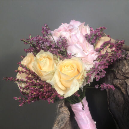 Νυφική Ανθοδέσμη Γάμου Φούξια Λιμόνιουμ Ορτανσία Τριαντάφυλλα