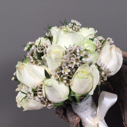 Νυφική Ανθοδέσμη Γάμου Λευκό Wax Τριαντάφυλλα